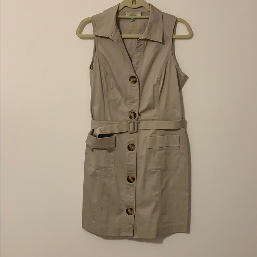 Michael Kors tan sleeveless dress with belt.